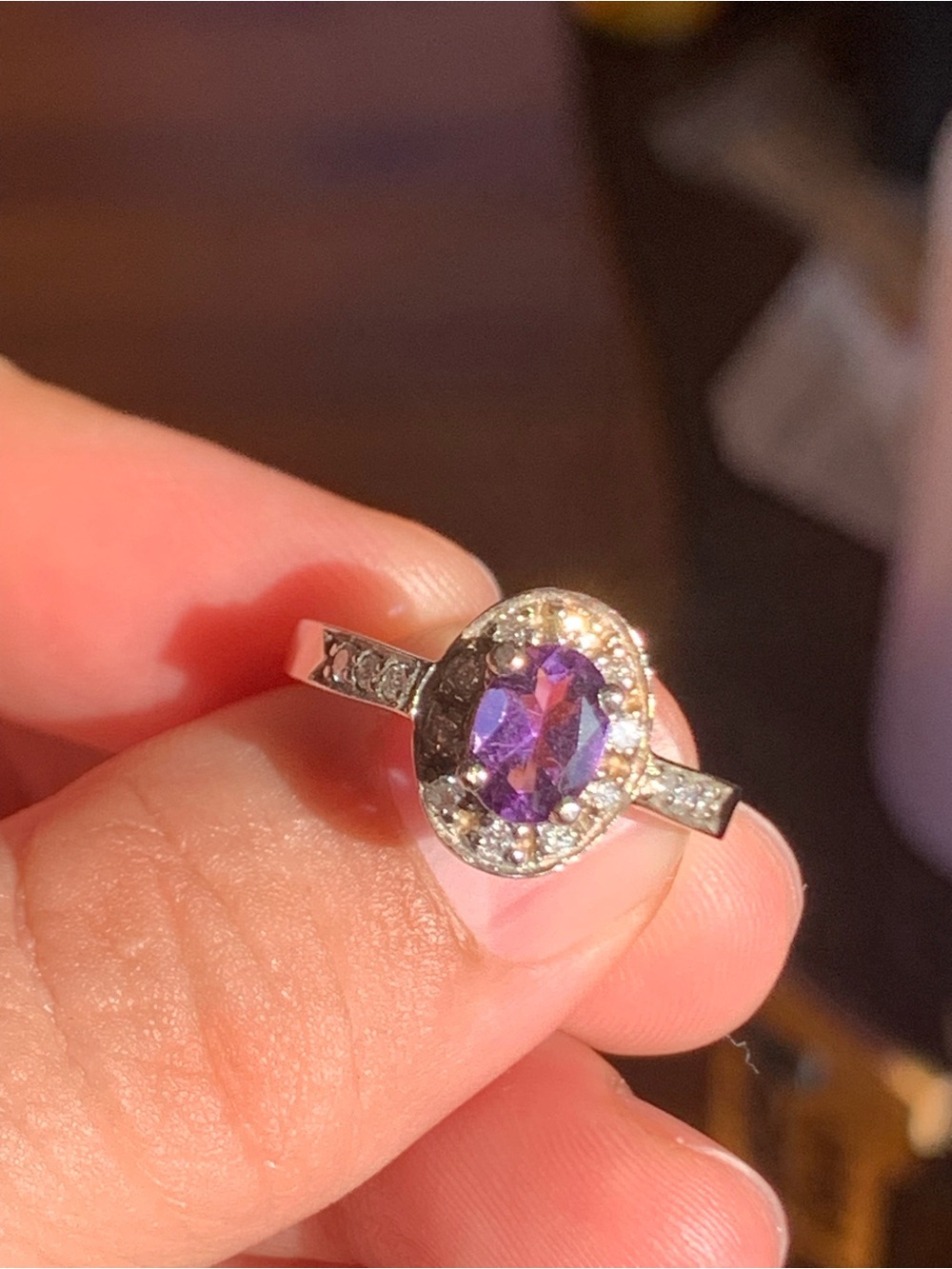 14k Gold Amethyst Diamond Halo Ring - Picture 5 of 9